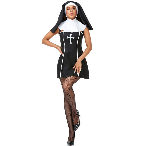 M-XL Vestido de Halloween Jogo de Papel Vestido de freira Feminino COS Jogo de Papel Uniforme de palco