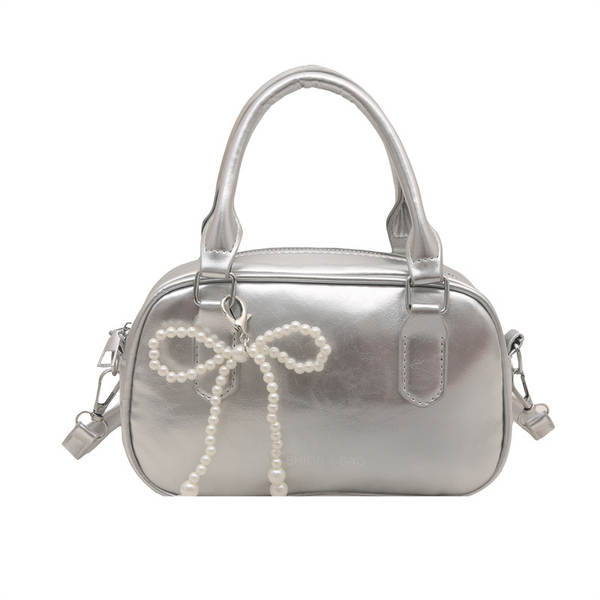 Bolsa tiracolo fashion simples quadrada 2025 verão nova coleção pérola laço borboleta ombro único transversal tendência