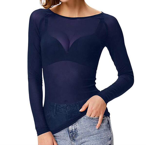 Camiseta feminina de malha transparente