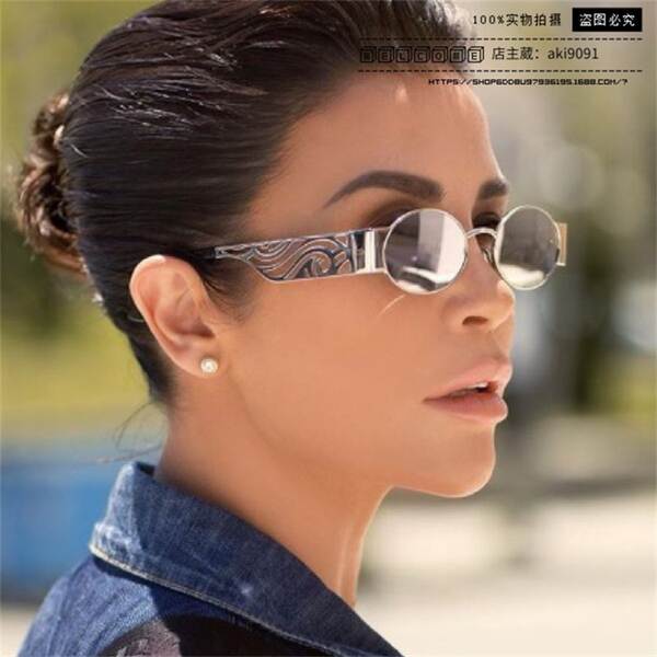 Óculos de Sol D Casa Estilo Europeu Americano INS Moda Personalidade Feminina Celebridade Armação Redonda Metal Vazada Perna Dourada Óculos Escuros Trend Masculino Rave