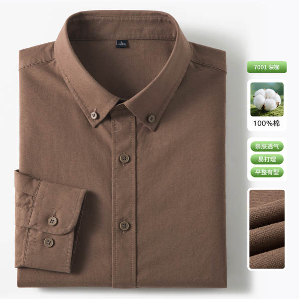 T-shirts masculinos de madeira de algodão puro Oxford T-shirts masculinos com mangas compridas T-shirts masculinos de primavera de 2025