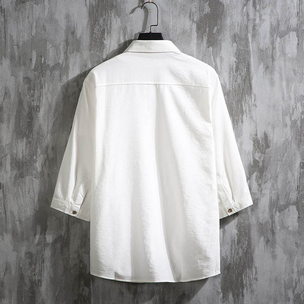 2024 primavera-verão novo modelo masculino de algodão de 7 mangas camisa jovem relaxado aumento de tamanho simples camisa de mangas curtas puro