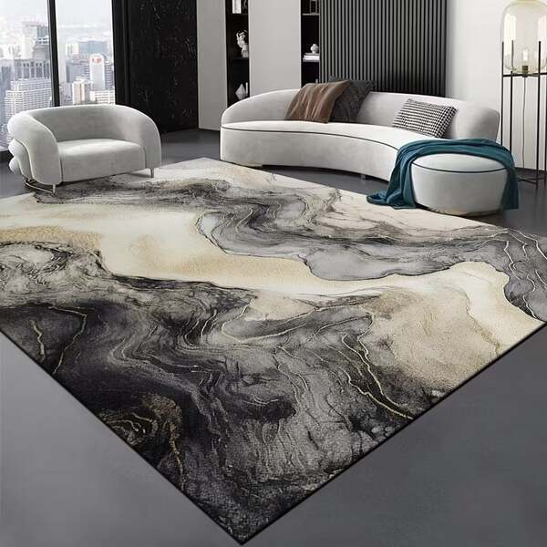 Tapete de veludo cristal minimalista para sala, tapete simples com linhas, passadeira para sofá e mesa de chá, tapete para quarto e escritório, absorvente