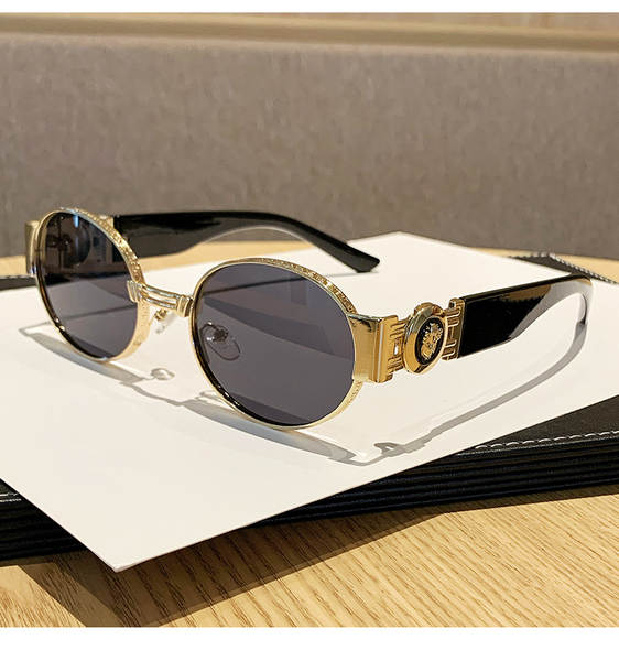 Óculos de sol ovalado fashion 2025 feminino estilo europeu americano ins xiaohongshu óculos escuros metal trendy masculino