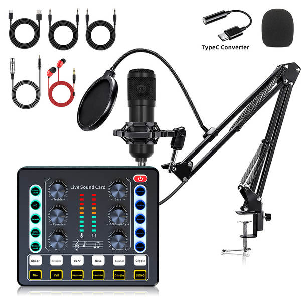 Cartão de som inglês F998 microfone V8S transfronteiriço placa de gravação de computador de transmissão ao vivo equipamento de podcast completo