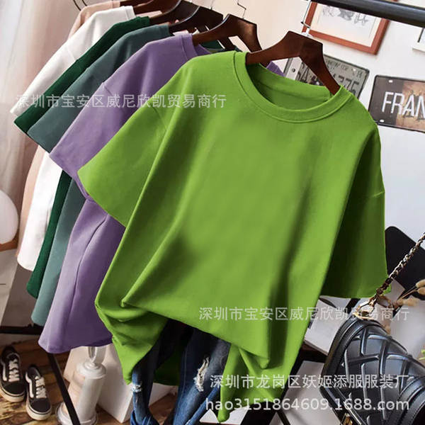 1688 Venda direta de roupas femininas grossistas de luvas curtas T-shirt fonte Alibaba site nova camisa de cor pura