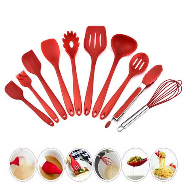 Amazon Silicone Utensílios de Cozinha 10 peças Set de Silicone Não Adesivo Caldeirão Resistente à Alta Calor Caldeirão Utensílios de Cozinha