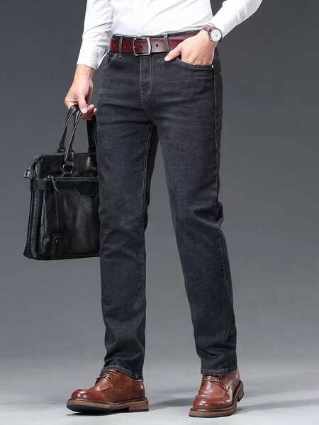 Fabricante atacado calça reta jeans 2026 primavera outono novo calça alta calças longas homens negócios de lazer calças jeans
