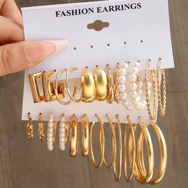 2025 transfronteiriço explosivo europeu-americano orelhas metálicas quadradas orelhas geométricas de combinação set in wind earrings