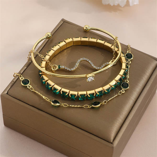 Transfronteiriço europeu-americano de moda verde avó diamante luxuoso luxuoso luxuoso luxuoso luxuoso 4 peças de alta sensibilidade serpente luxuoso metal luxuoso