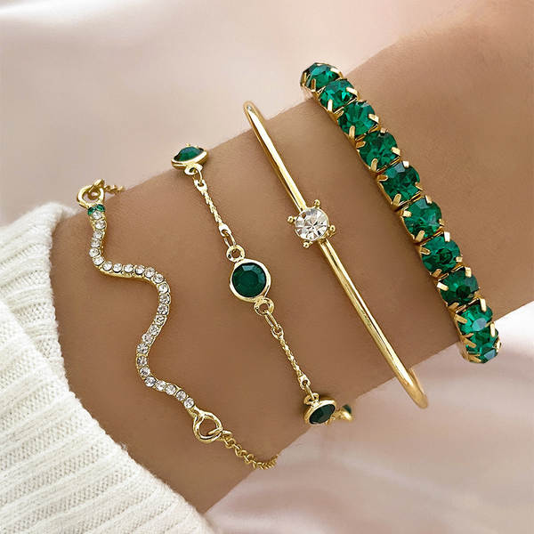Transfronteiriço europeu-americano de moda verde avó diamante luxuoso luxuoso luxuoso luxuoso luxuoso 4 peças de alta sensibilidade serpente luxuoso metal luxuoso