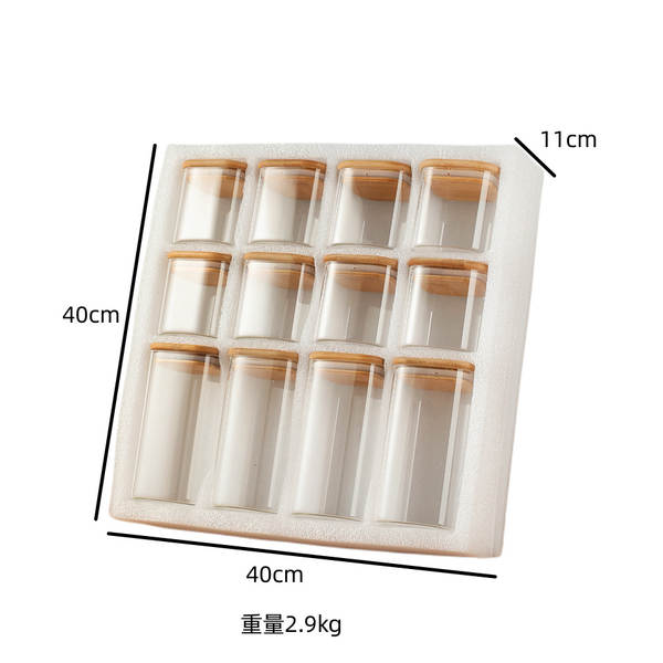 Jogo 12 peças pote vidro tampa bambu quadrado grão café caixa armazenamento borossilicato transparente garrafa estoque
