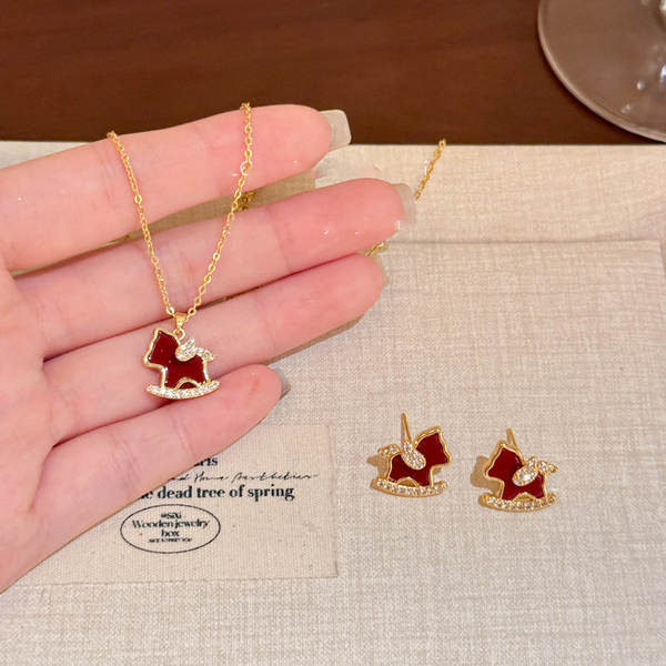 18K verdadeiro ouro elétrico de diamante de cavalo colar colarinho novo chinês do ano do destino conjunto de jóias de luxo de qualidade de jóias