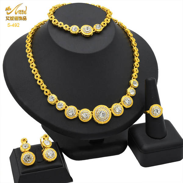 Jóias de Dubai 24k de ouro da noiva coleção de jóias colar colares orelhas do Oriente Médio Dubai ouro de casamento jóias quatro conjuntos