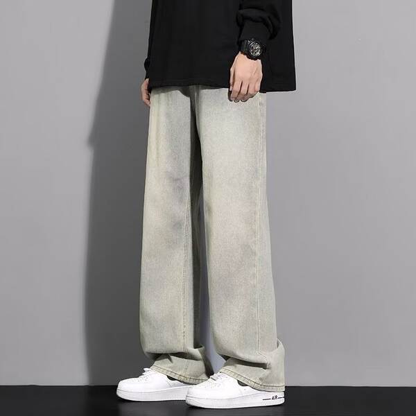 Americano vintage fazer jeans velhos homens relaxante calças retas de pernas largas calças adolescentes tendência high street casual calças longas
