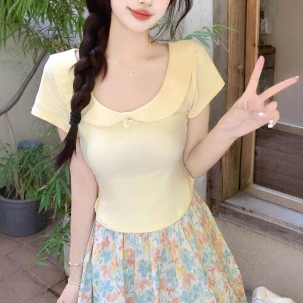 T-Shirt de verão de 2025, boneca amarela com mangas curtas