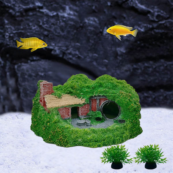Transfronteiras aquecedor de peixes paisagem decoração de grama casa de resina imitação de grama casa de grama casa de aquário artesanato peças