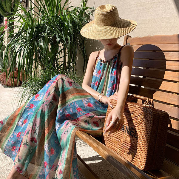 Vestido florado longo feminino
