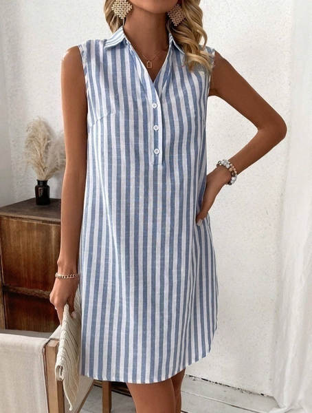 2025 União Europeia e EUA Comércio Exterior Transfronteiriço extremamente sem mangas V botão corda camisa vestido de moda casual feminino