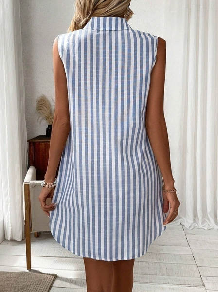2025 União Europeia e EUA Comércio Exterior Transfronteiriço extremamente sem mangas V botão corda camisa vestido de moda casual feminino