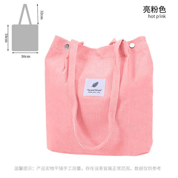 ins风简约灯芯绒帆布包双肩带帆布袋旅行外出收纳包女包单肩包