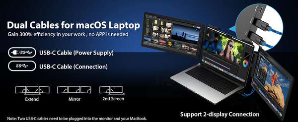Monitor portátil dupla tela 14 polegadas 15.6 polegadas para notebook expansão tela dobrável bolsa acessório secundário
