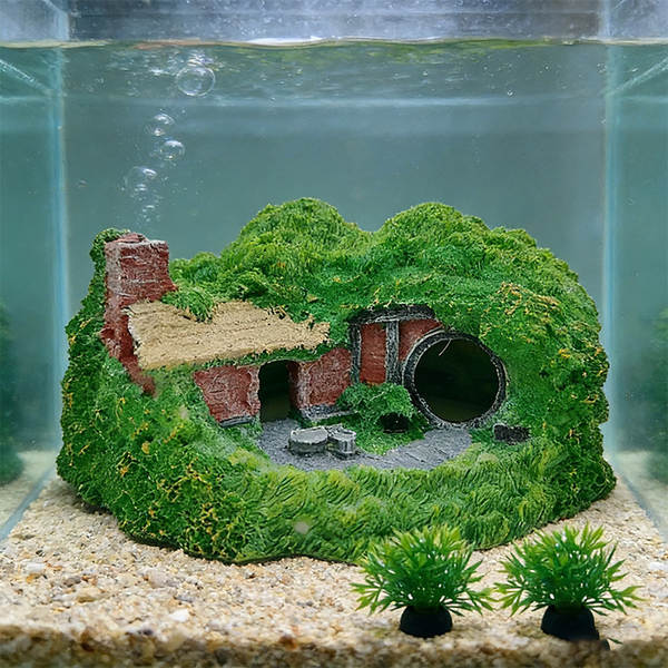 Transfronteiras aquecedor de peixes paisagem decoração de grama casa de resina imitação de grama casa de grama casa de aquário artesanato peças