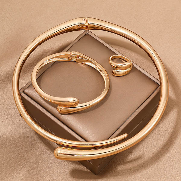 1 conjunto de moda europeia-americana simples metal pesado geométrico de forma de círculo brilhante feminino pulseira anel de joalharia
