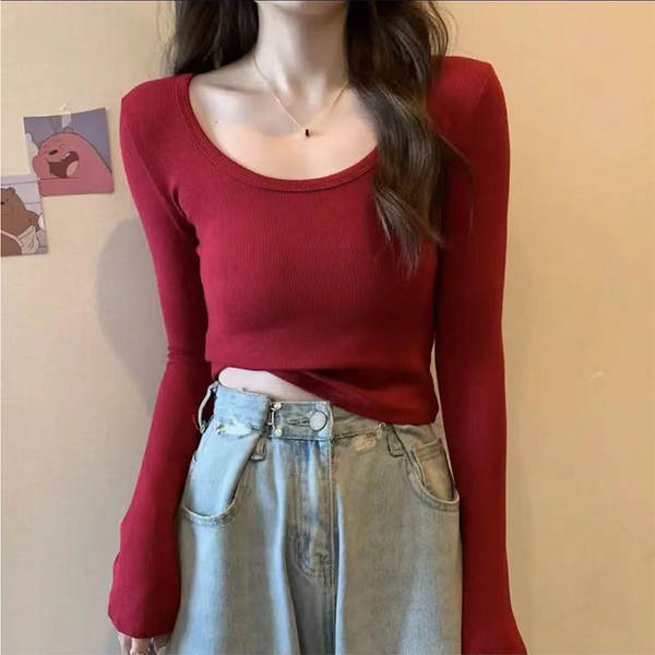 Camisa longa de manga Angora vermelha