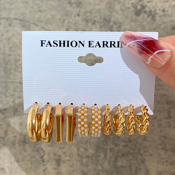 2025 transfronteiriço explosivo europeu-americano orelhas metálicas quadradas orelhas geométricas de combinação set in wind earrings