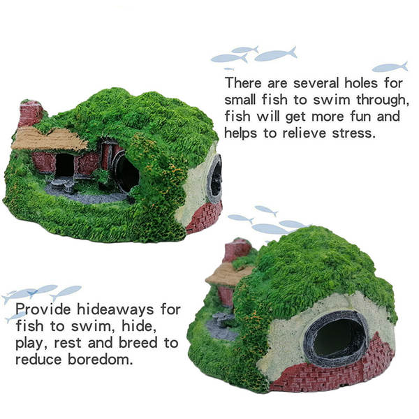 Transfronteiras aquecedor de peixes paisagem decoração de grama casa de resina imitação de grama casa de grama casa de aquário artesanato peças