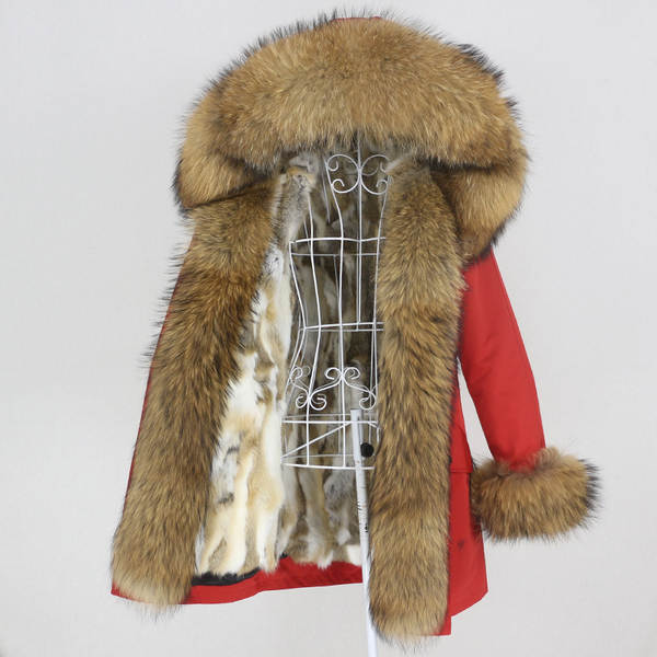 Comércio eletrônico transfronteiriço vestido de inverno feminino supera a mulher pode desmontar o cabelo real no cabelo longo coelho casaco de pele quente