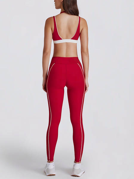 Férias transfronteiriças dois pedaços de cor branca corrida calças de fitness V colar de pescoço esportes roupas íntimas peito yoga roupa de roupa