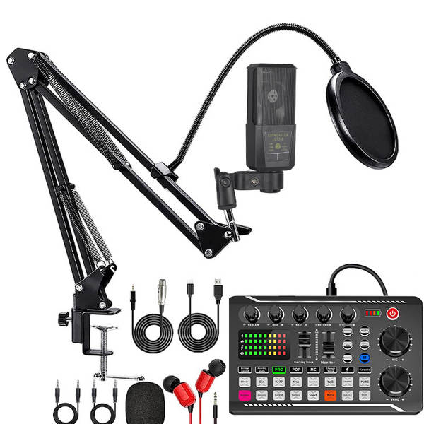 V8S cartão de som do celular Inglês kit de equipamentos de podcast bm800 microfone cantando celular F998 kit de transmissão ao vivo