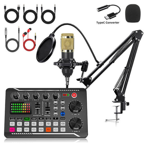 Cartão de som inglês F998 microfone V8S transfronteiriço placa de gravação de computador de transmissão ao vivo equipamento de podcast completo