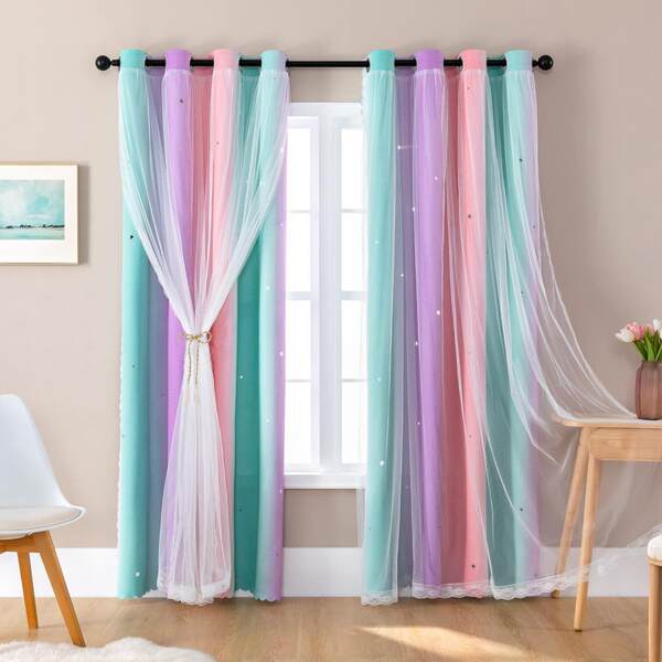 Morandy gradual estrela estrela cortinas tremer rede princesa vermelha cortinas duplas cortinas quarto cortinas