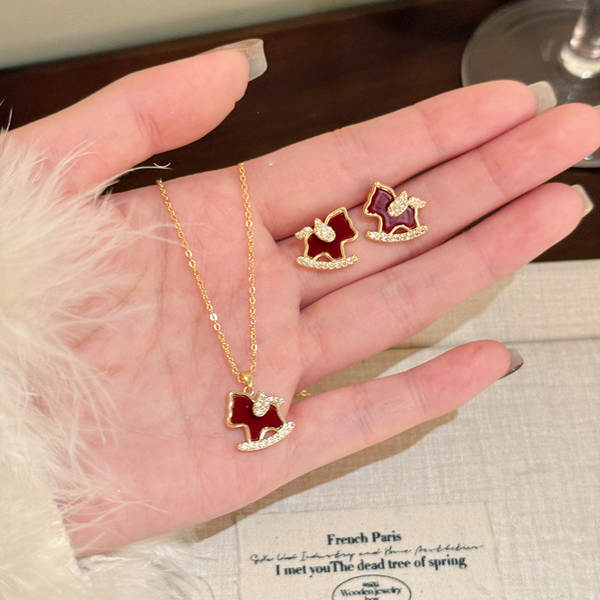 18K verdadeiro ouro elétrico de diamante de cavalo colar colarinho novo chinês do ano do destino conjunto de jóias de luxo de qualidade de jóias