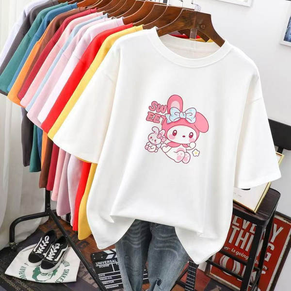 1688 Vestuário de estoque Verão Coréia T-shirt de manga curta para mulheres Vestuário de dois dólares Alibaba rede de atacado