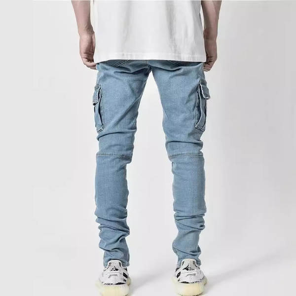 2022 Euro-americano transfronteiriço novo jeans masculino bolso lateral pequeno pé apertado jeans