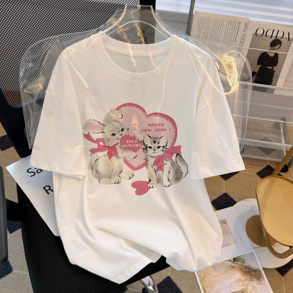 Camiseta feminina de algodão curta
