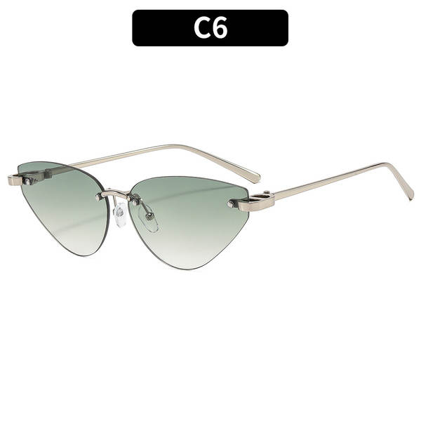 Óculos de sol triangular sem armação estilo europeu americano, lente cinza, proteção UV, óculos escuros feminino trendy