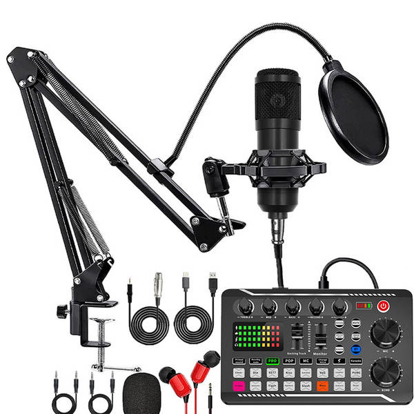 BM800 microfone f998 telemóvel cartão de voz em inglês computador USB aparelho de podcast kit de fone de ouvido ao vivo