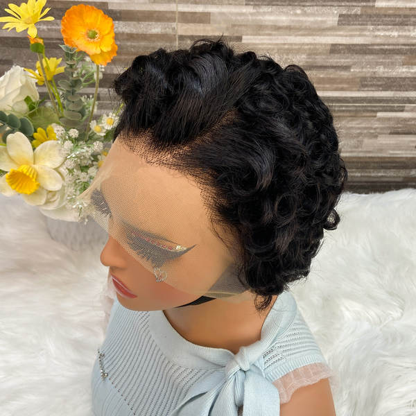 Peruca pixie cut choima 13x4 pequena fada cachos curtos cabelo humano frontal renda