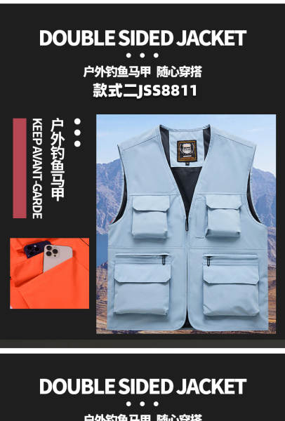 Vestido de trabalho fotográfico ao ar livre com várias bolsas de publicidade