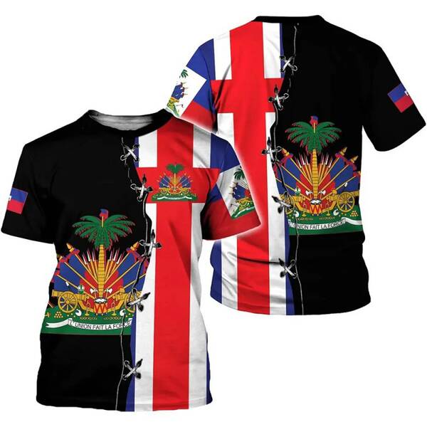 Imagens da bandeira nacional do Haiti 3 impressão digital transfronteiriça novo fabricante de roupas masculinas venda direta de mercadorias de comércio exterior