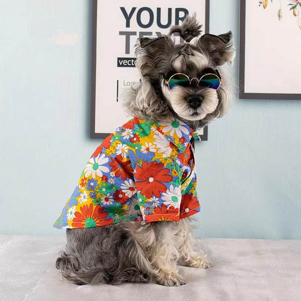 Cães roupas Cães Pequenos Cães Verão T-shirts Flores Roupa de praia Sennarico Quibago Gato Bear Pets