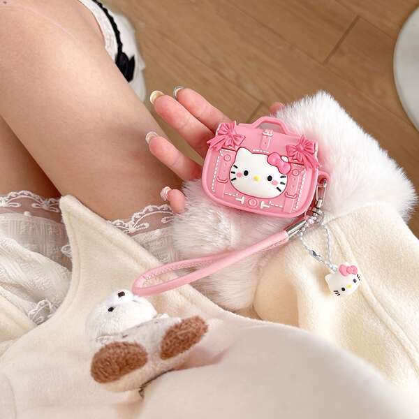 Bolsa de documentos fofa Hello Kitty rosa para AirPods 1/2 capa de proteção para fones com alça AirPods 3 soft pro 2