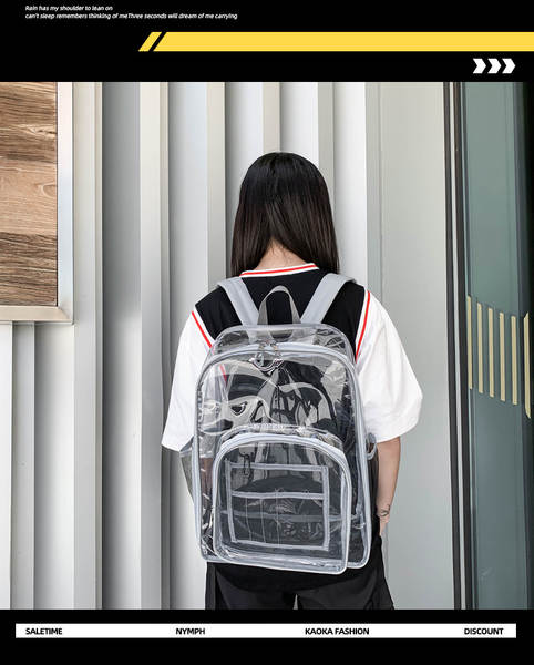 Amazon Transboundary Supply Transparente backpack pvc duplo ombro saco pvc saco grande capacidade saco estudante