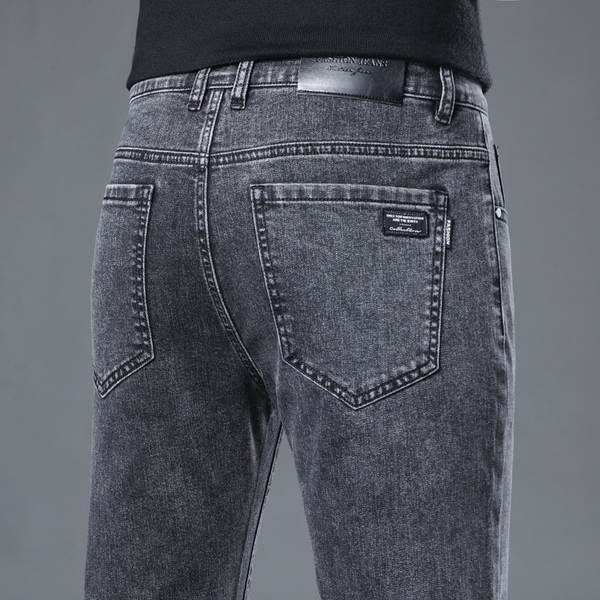 2026 Outono novo jeans masculino revestimento retangular elástico grosso modelo macio confortável masculino calças compridas