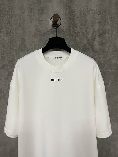 Transfronteiriço Alta Versão MIU Muji Novo Logo Clássico Pequeno T-Shirt Corda Redonda Para Homens e Mulheres